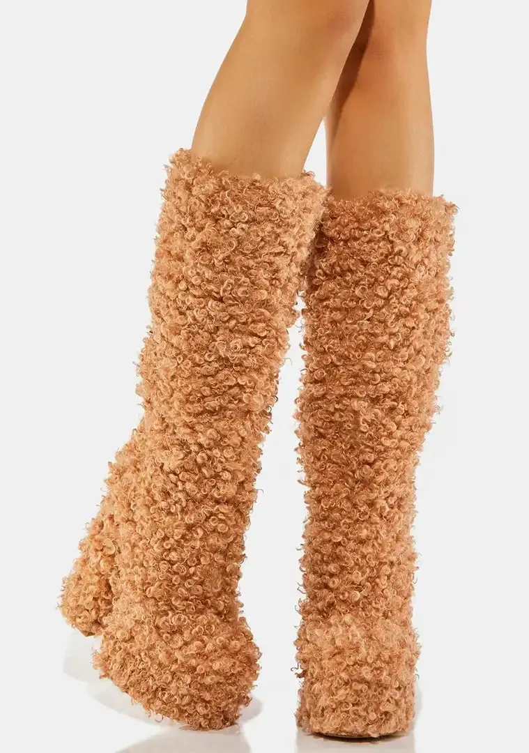 Funki Buys | Boots | Women's Knee-High Fuzzy Platform Boots