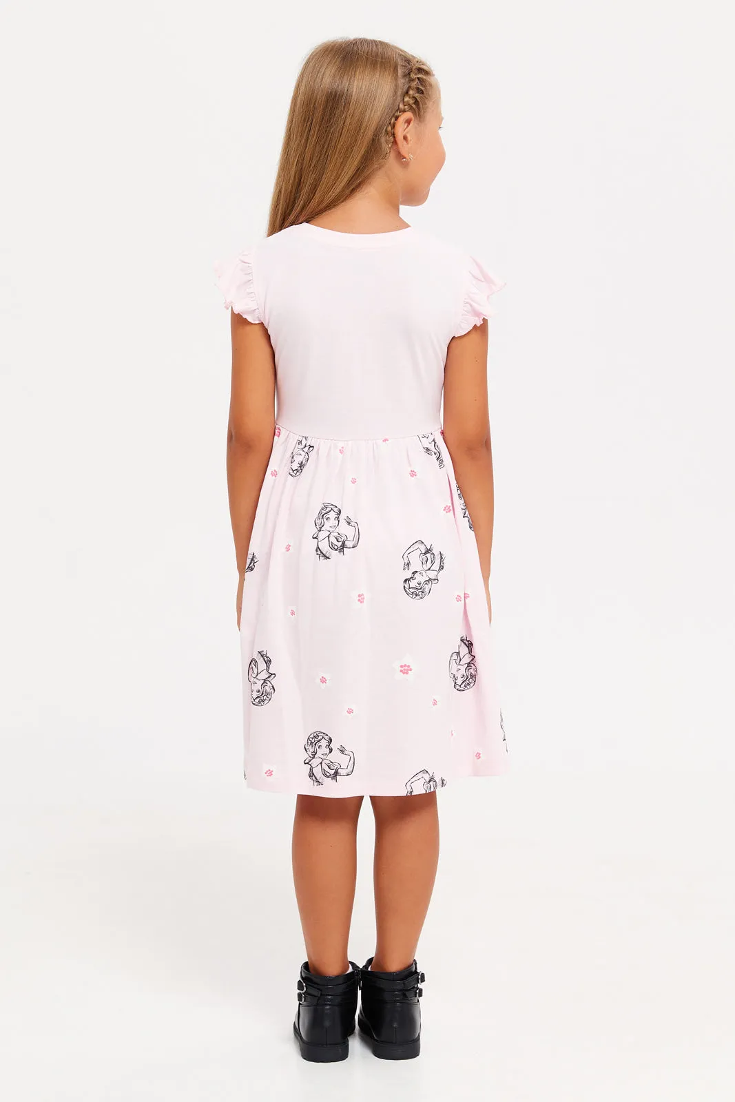 Girls Pink Snow White Print Dress