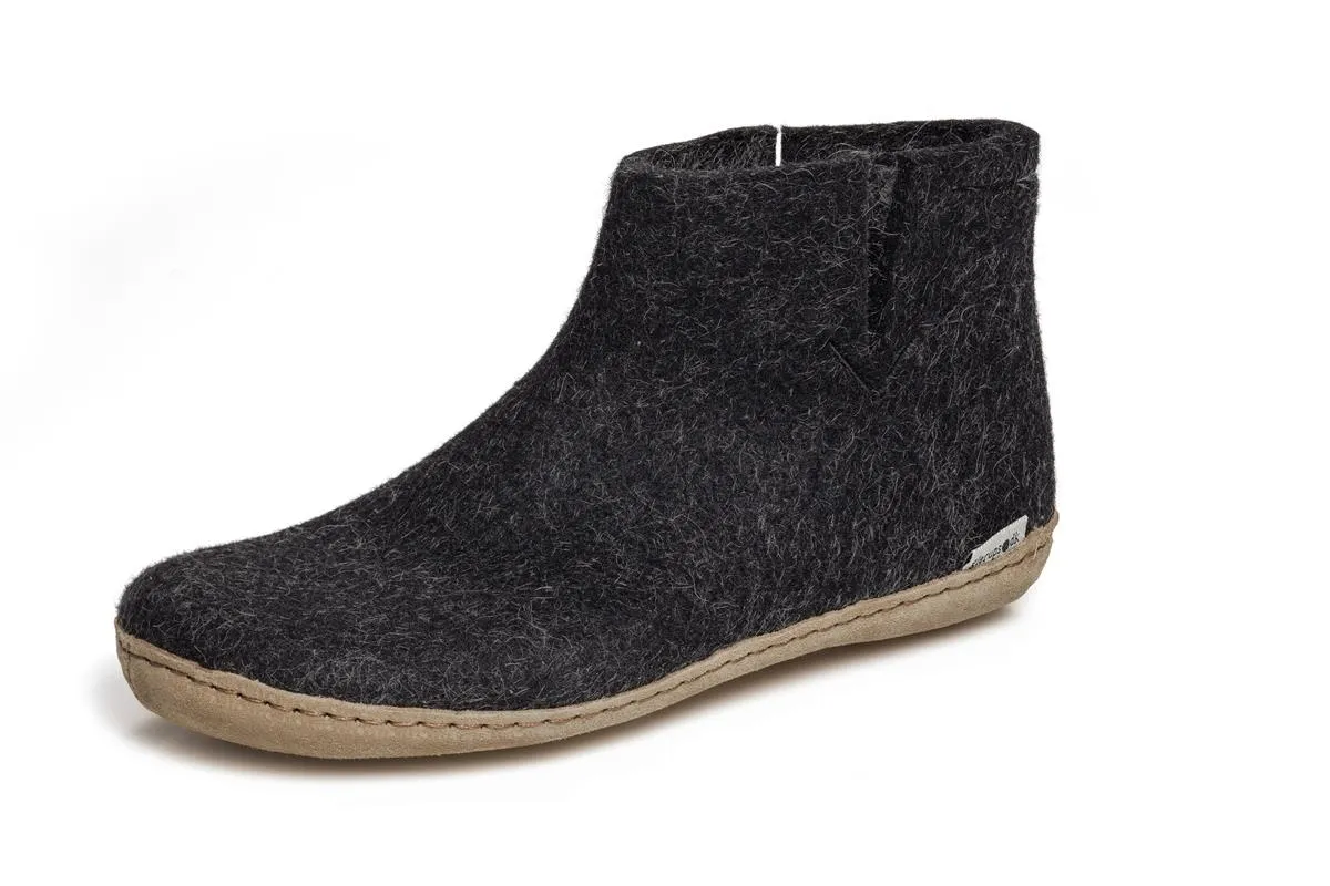 Glerups Felted Wool Boot with Leather Sole - Charcoal