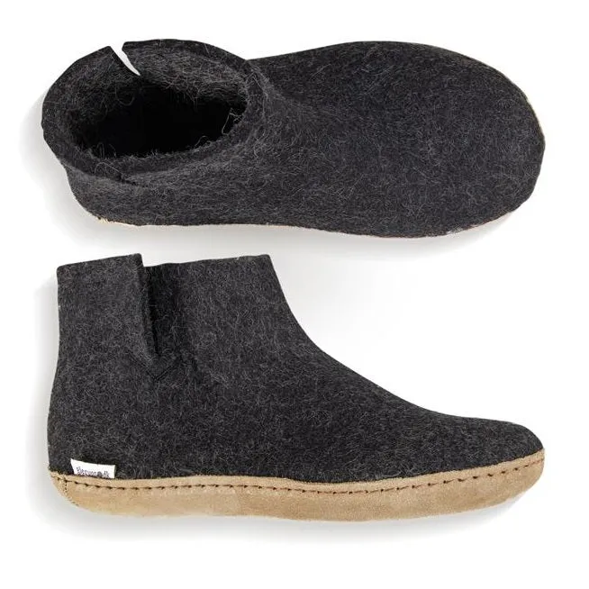 Glerups Felted Wool Boot with Leather Sole - Charcoal