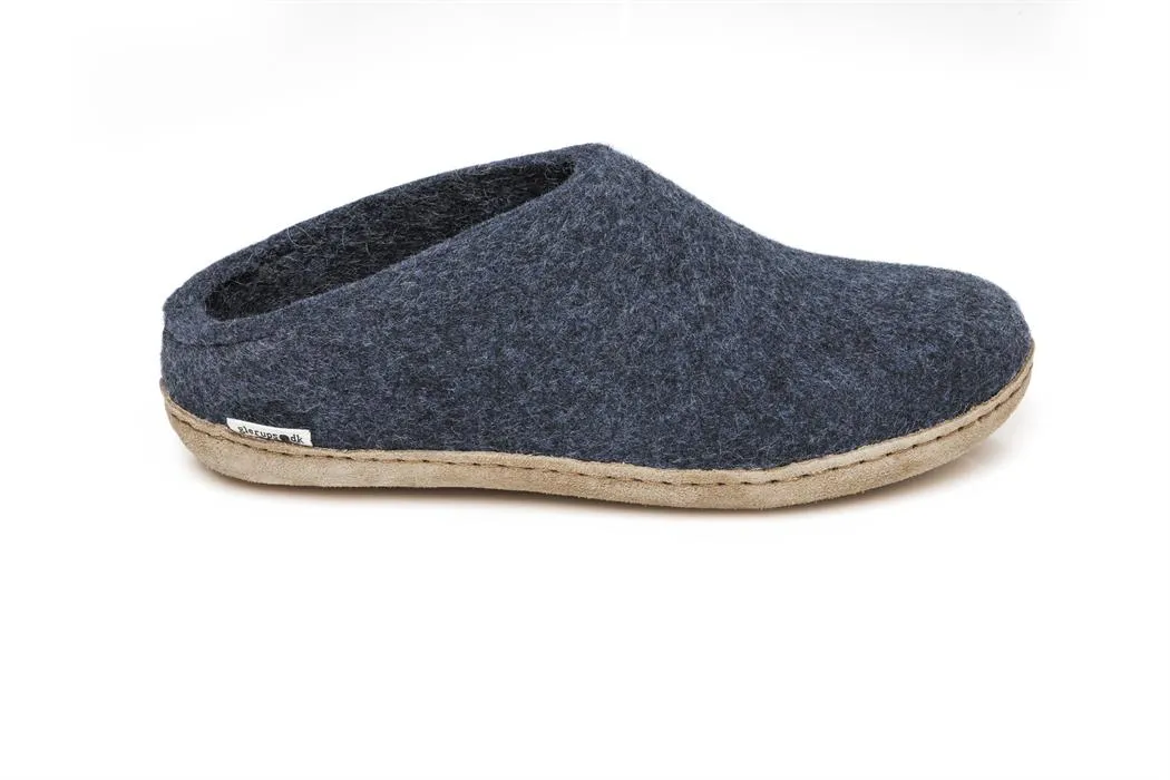 Glerups Felted Wool Slip On with Leather Sole - Denim