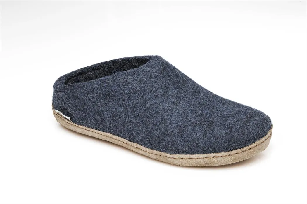 Glerups Felted Wool Slip On with Leather Sole - Denim