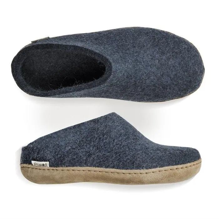 Glerups Felted Wool Slip On with Leather Sole - Denim