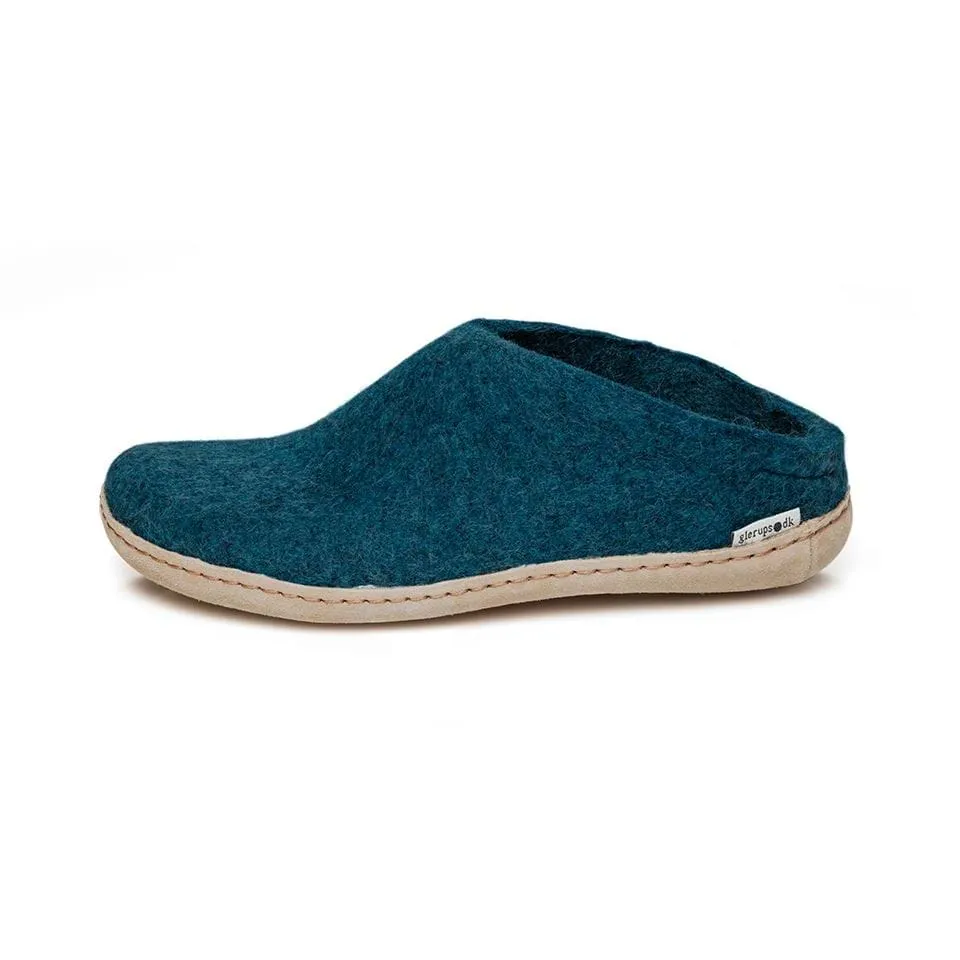 Glerups Felted Wool Slip On with Leather Sole - Petrol