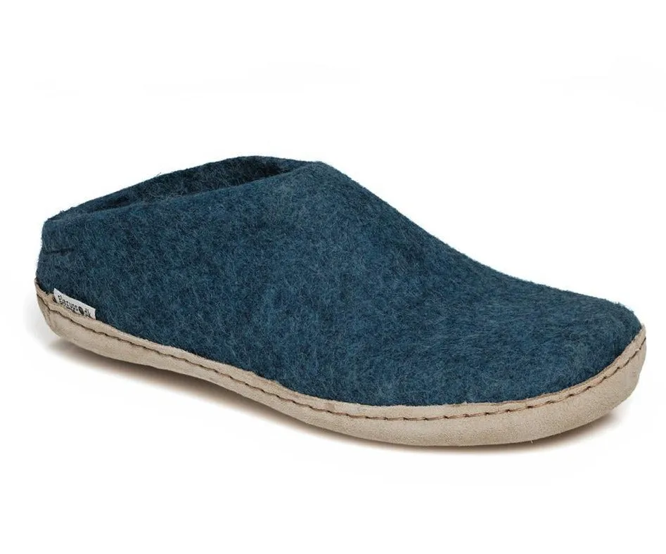 Glerups Felted Wool Slip On with Leather Sole - Petrol