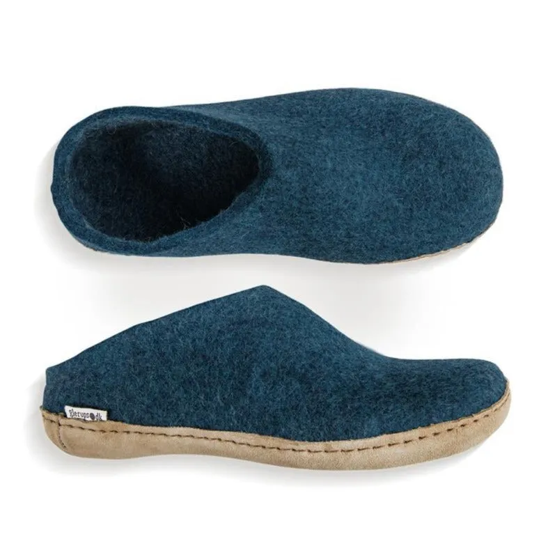 Glerups Felted Wool Slip On with Leather Sole - Petrol