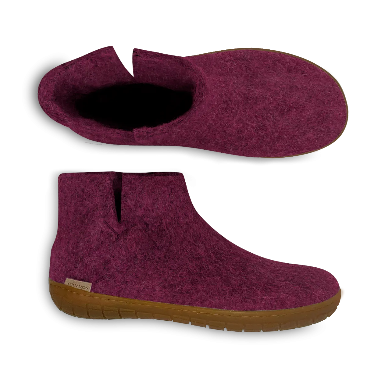 Glerups NZ Felted Wool Boot with Natural Rubber Sole - Cranberry