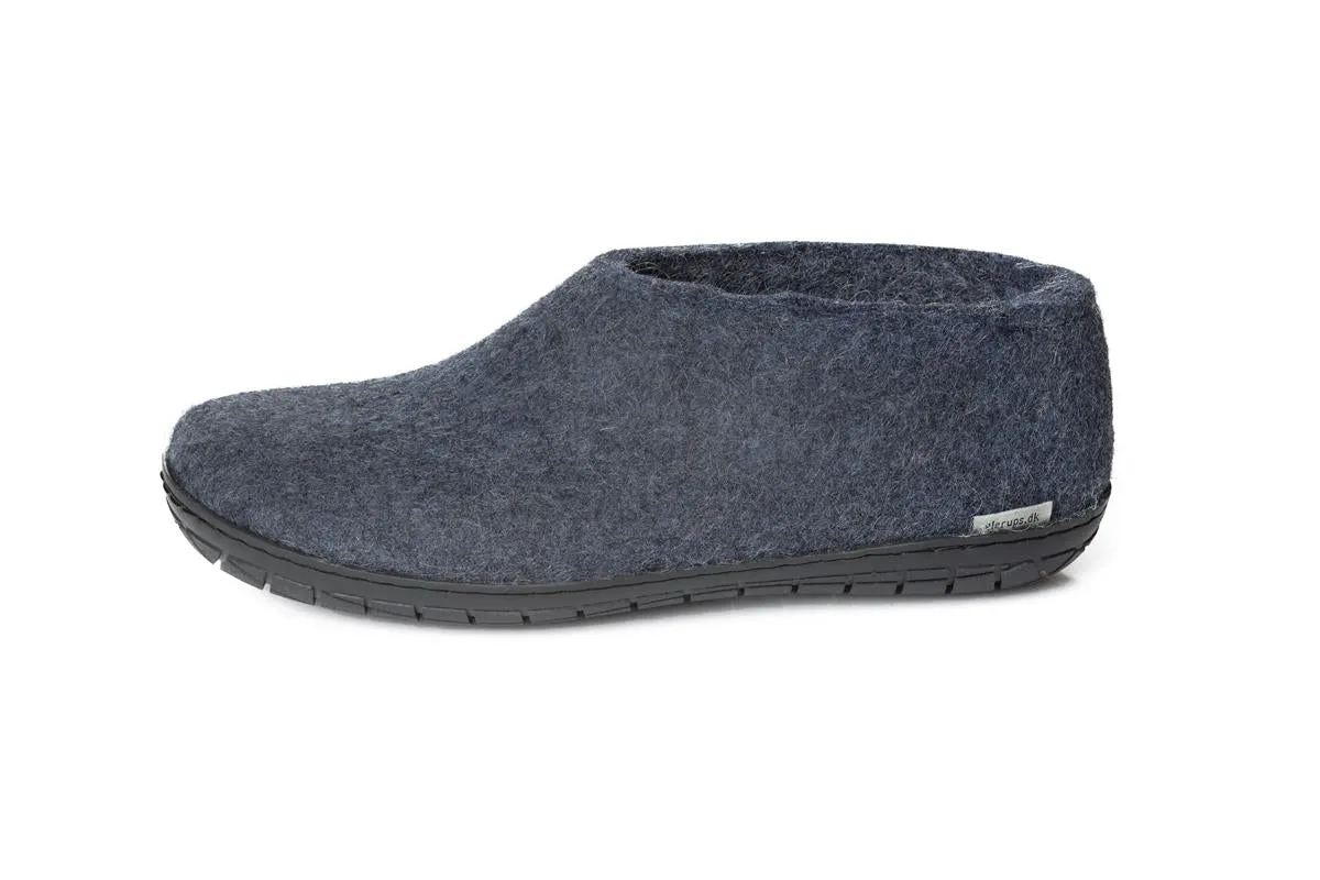 Glerups NZ Felted Wool Shoe With Black Rubber Sole - Denim