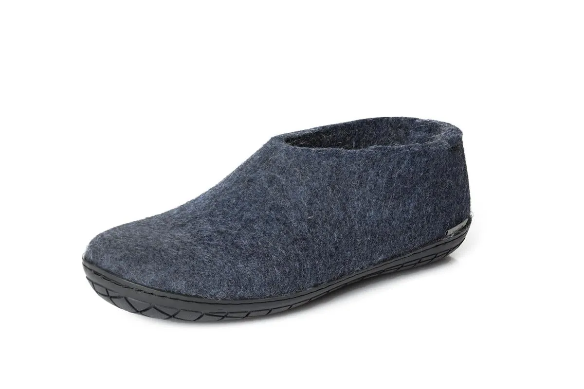 Glerups NZ Felted Wool Shoe With Black Rubber Sole - Denim