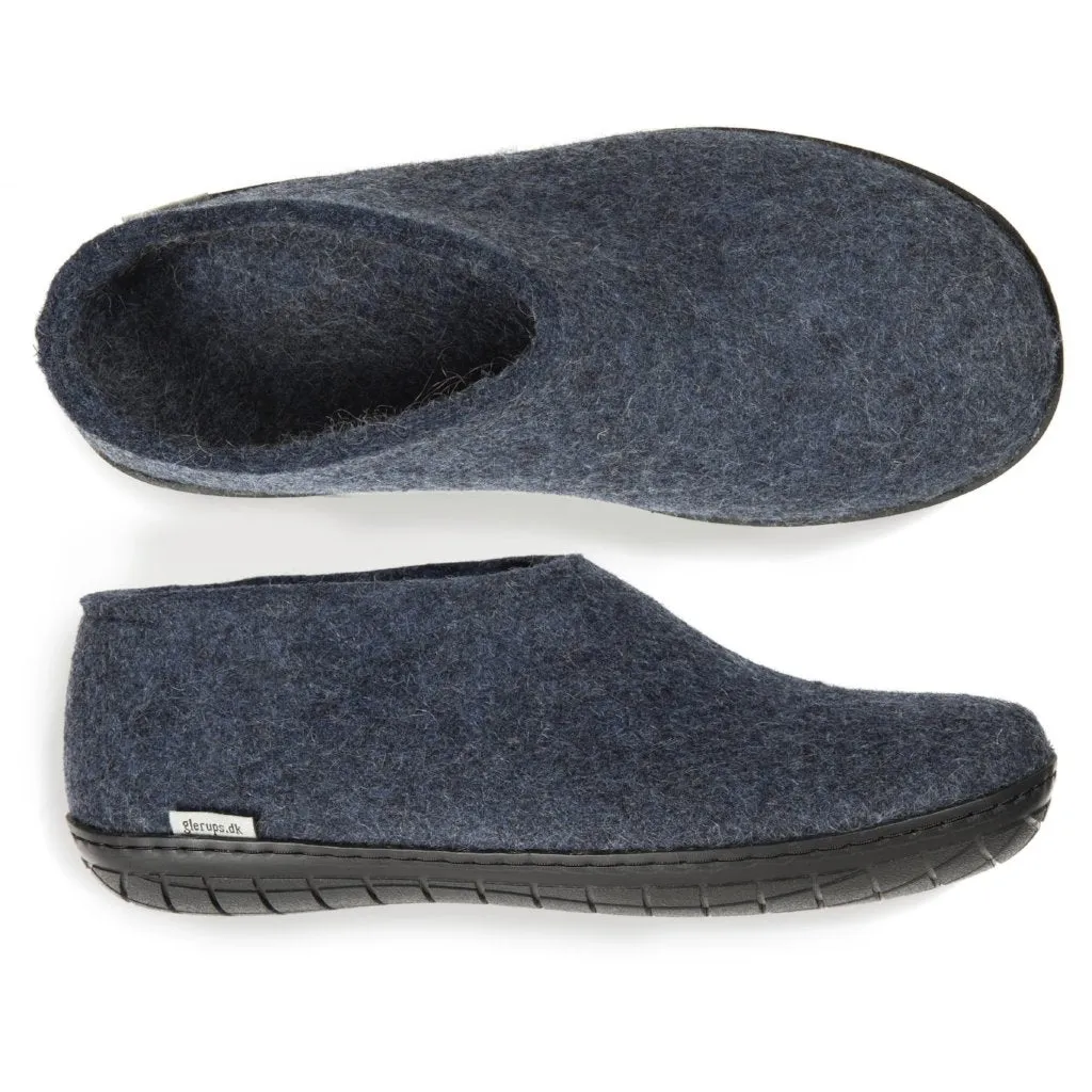 Glerups NZ Felted Wool Shoe With Black Rubber Sole - Denim