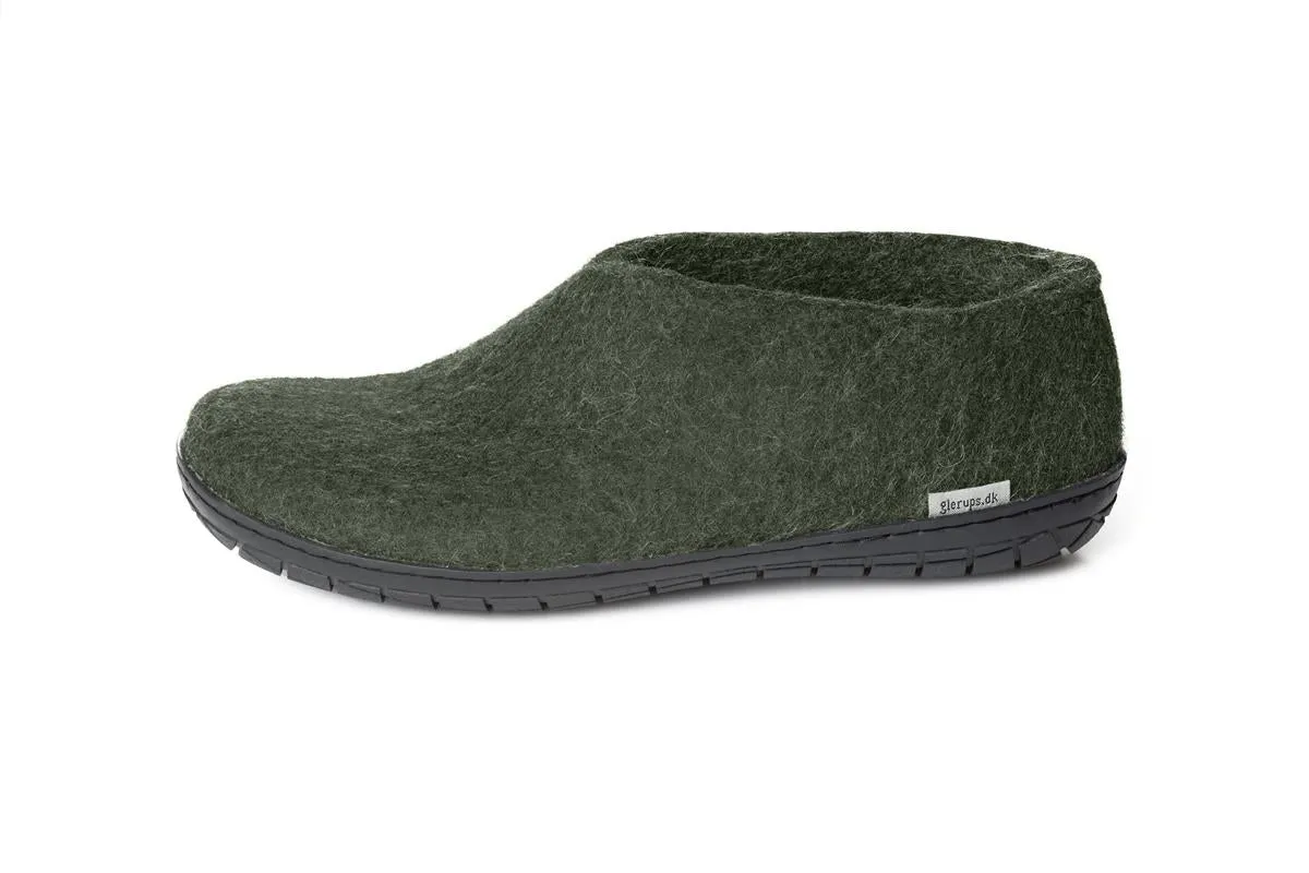 Glerups NZ Felted Wool Shoe With Black Rubber Sole - Forest