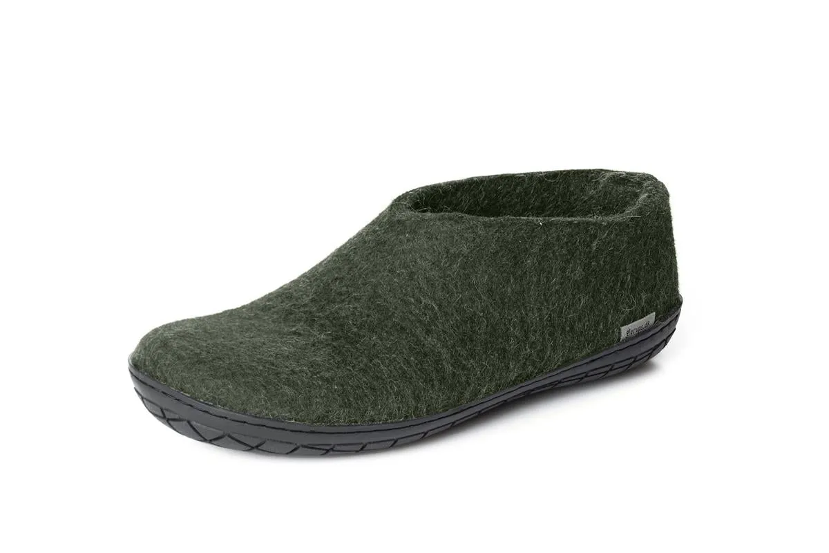 Glerups NZ Felted Wool Shoe With Black Rubber Sole - Forest