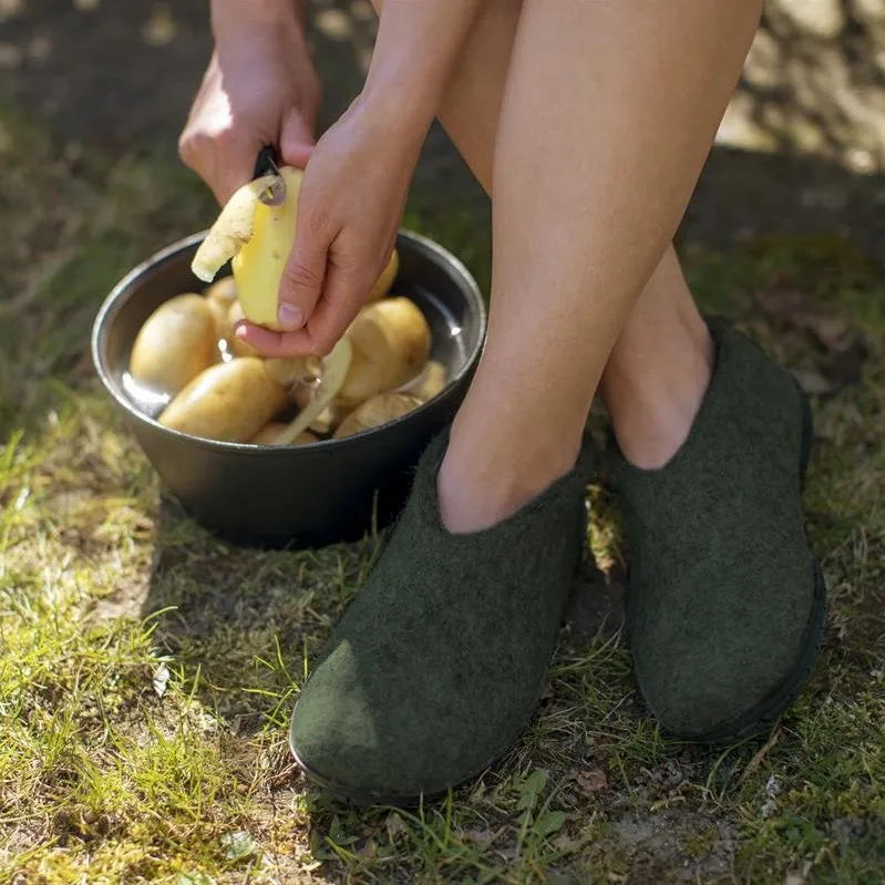 Glerups NZ Felted Wool Shoe With Black Rubber Sole - Forest