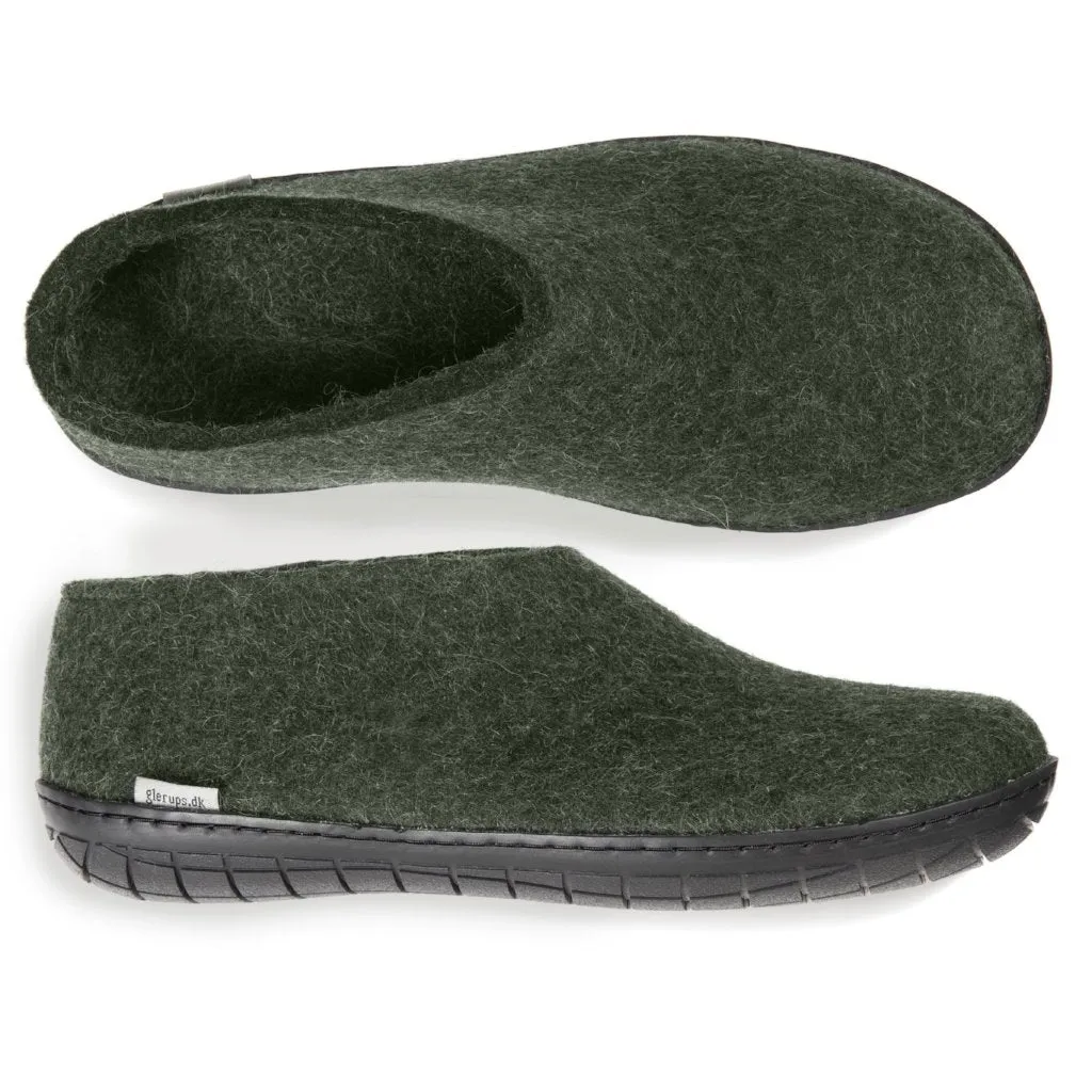 Glerups NZ Felted Wool Shoe With Black Rubber Sole - Forest