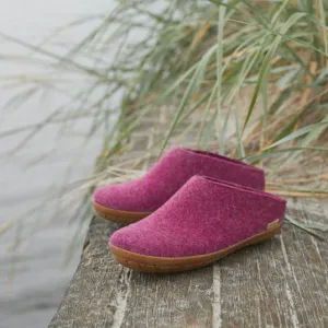 Glerups NZ Felted Wool Slip On With Honey Rubber Sole - Cranberry