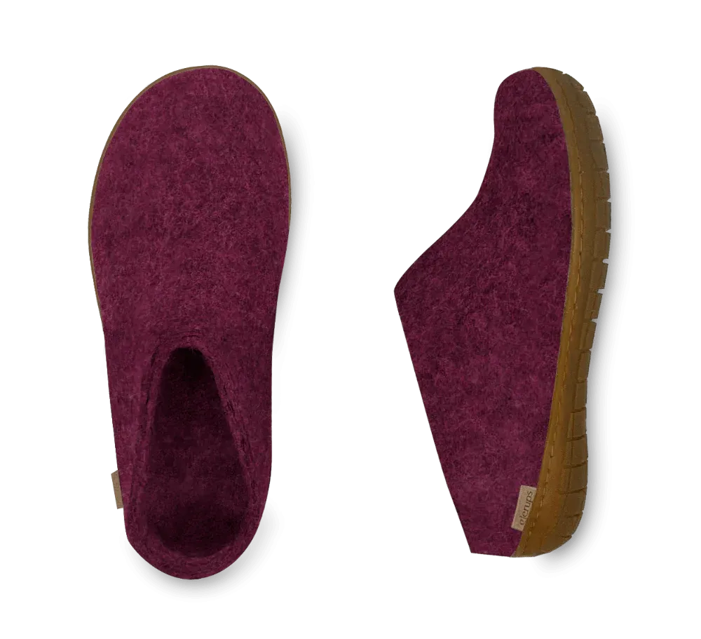 Glerups NZ Felted Wool Slip On With Honey Rubber Sole - Cranberry