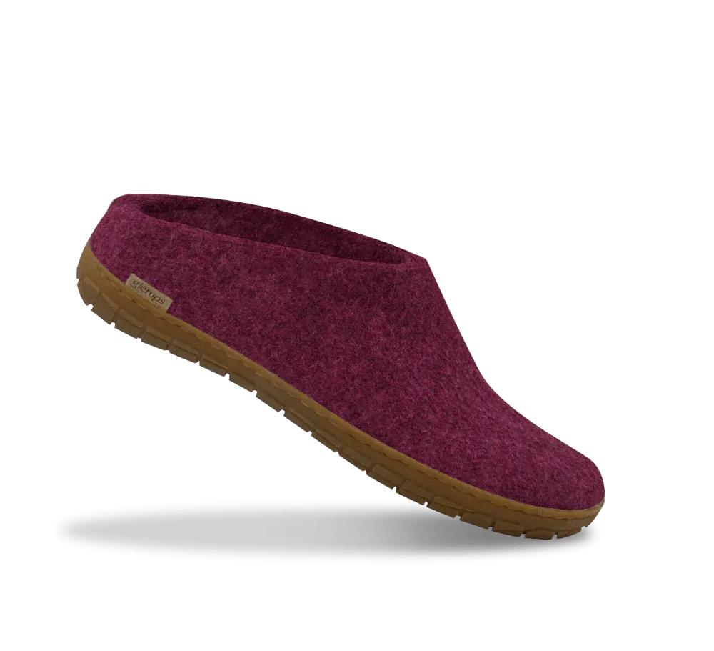 Glerups NZ Felted Wool Slip On With Honey Rubber Sole - Cranberry