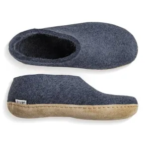 Glerups NZ Slippers Felted Wool Shoe with Leather Sole - Denim