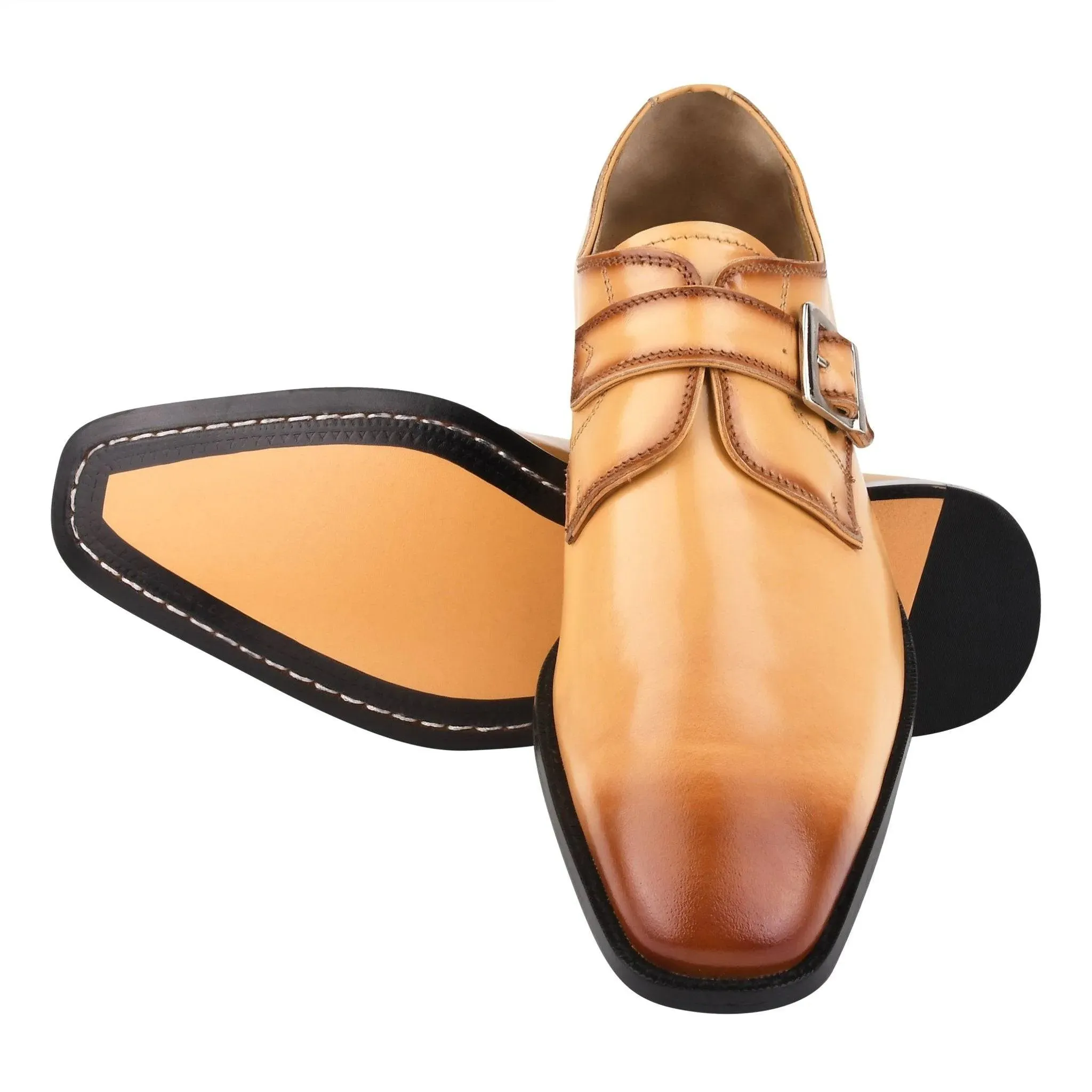 GLORIA Oxford Style Leather Monk Straps