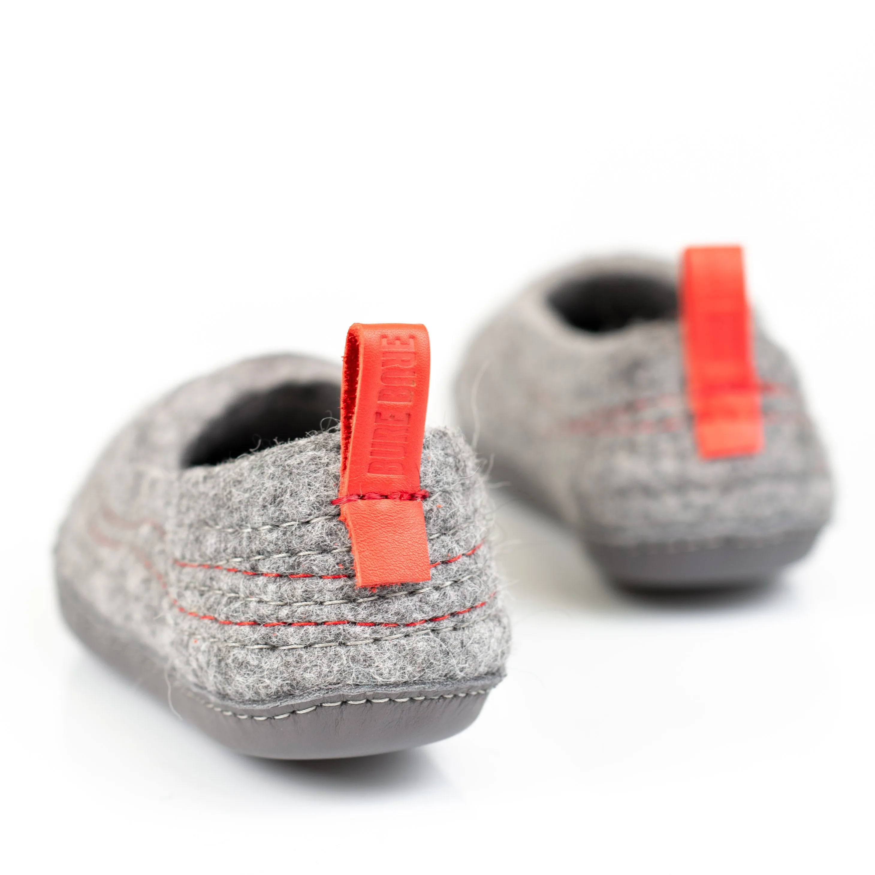 Gray Women's COCOON Slippers with Bright Red Pull Loop