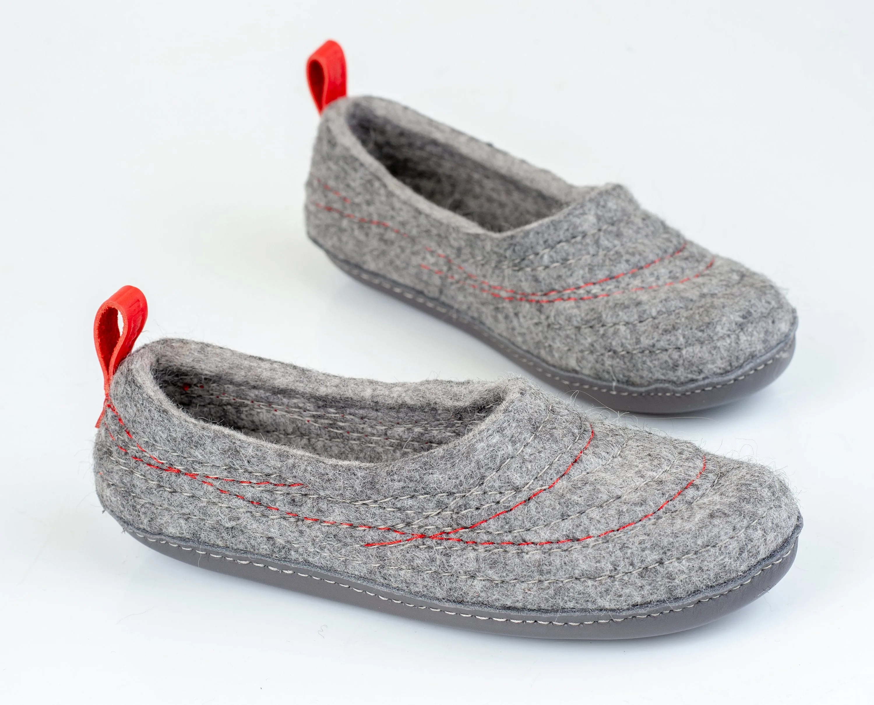 Gray Women's COCOON Slippers with Bright Red Pull Loop