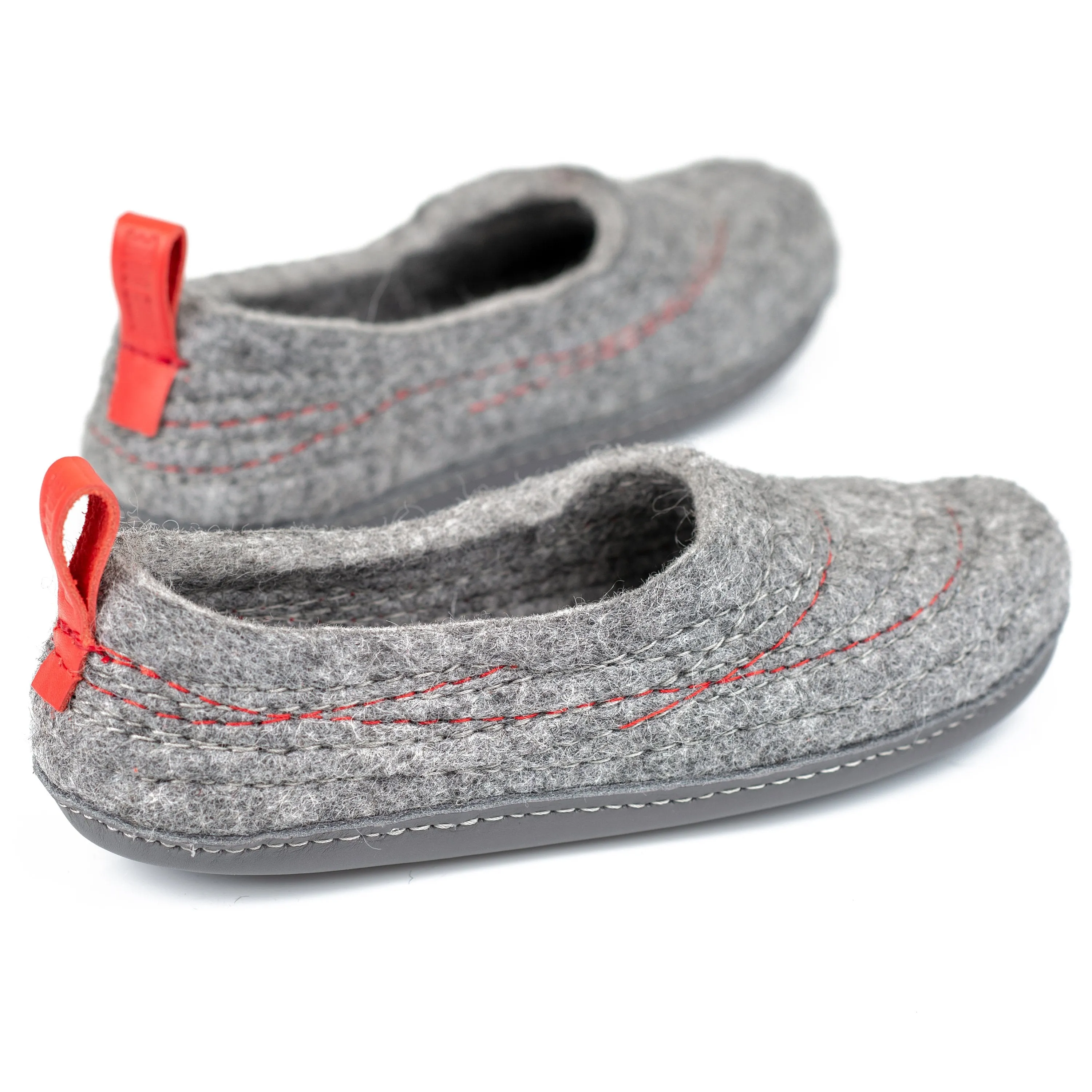 Gray Women's COCOON Slippers with Bright Red Pull Loop