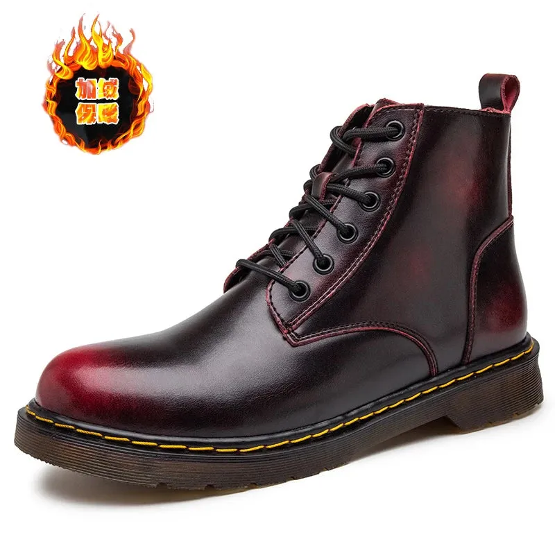 Hnzxzm Leather Boots Men's High-top British Retro Vintage Boots Plush Warm Boots Fashion Casual Boots Winter High Quality Boots