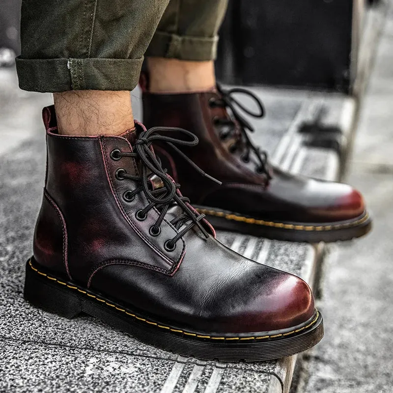 Hnzxzm Leather Boots Men's High-top British Retro Vintage Boots Plush Warm Boots Fashion Casual Boots Winter High Quality Boots