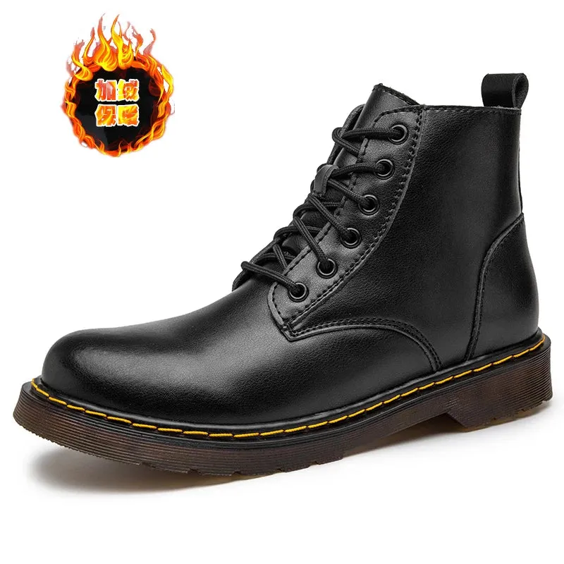 Hnzxzm Leather Boots Men's High-top British Retro Vintage Boots Plush Warm Boots Fashion Casual Boots Winter High Quality Boots