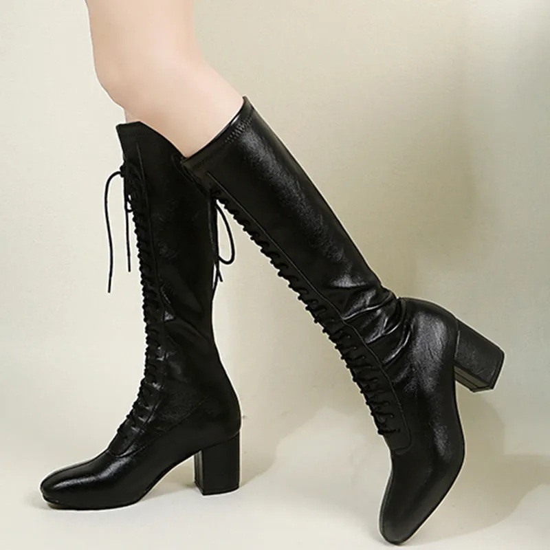 Lucyever Lace Up Women High Heel Boots