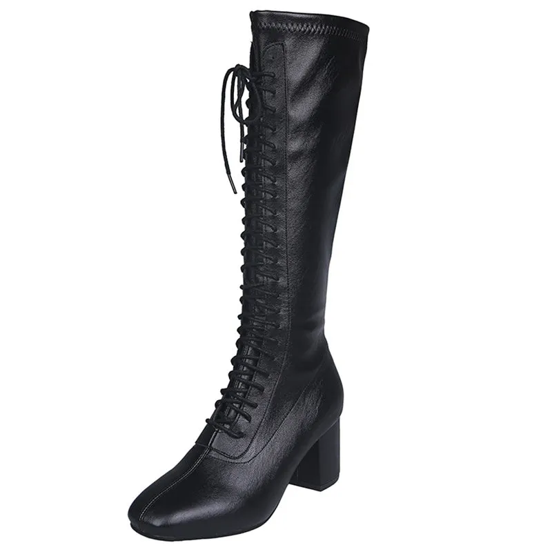 Lucyever Lace Up Women High Heel Boots