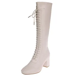 Lucyever Lace Up Women High Heel Boots