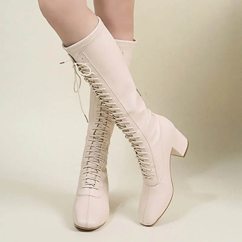 Lucyever Lace Up Women High Heel Boots