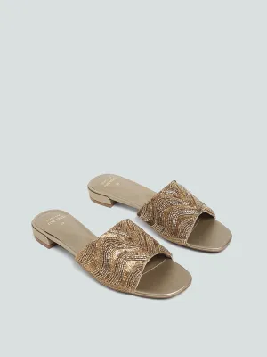 LUNA BLU Gold Embellished Artisanal Sandals