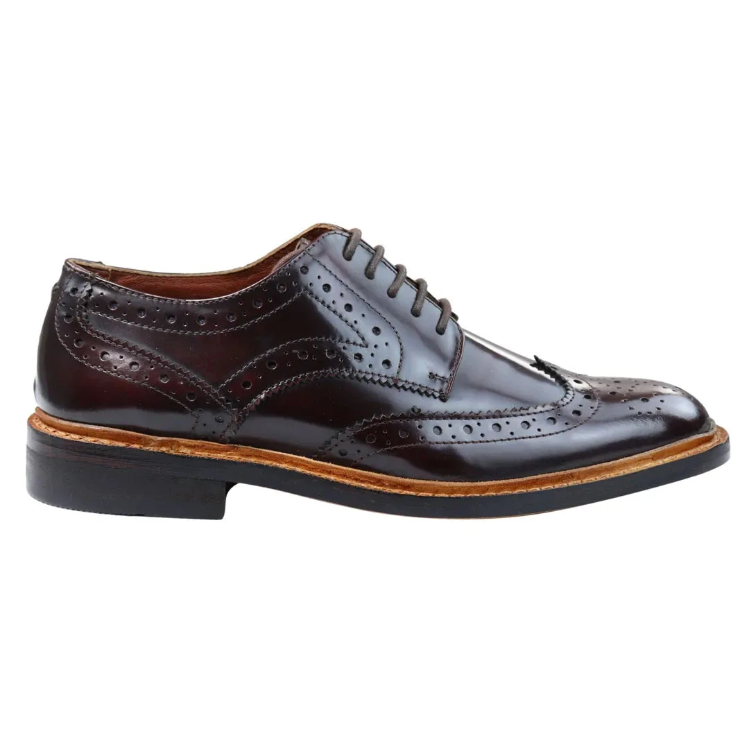 Mens Oxford Brogue Shoes Laced Leather Goodyear Welted Tan Brown Burgundy