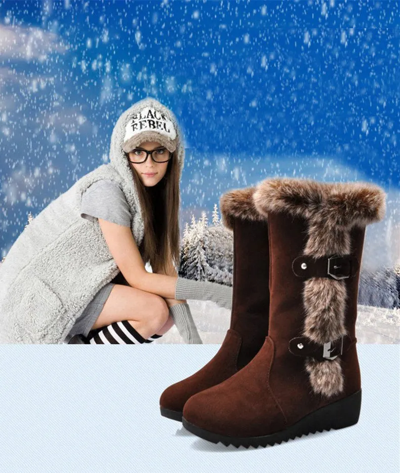 Mid-calf Faux Fur Plush Winter Snow Boots