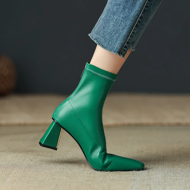 Mina Square Toe Sock Ankle Boots with Heels