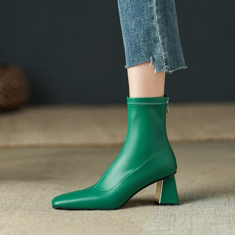 Mina Square Toe Sock Ankle Boots with Heels