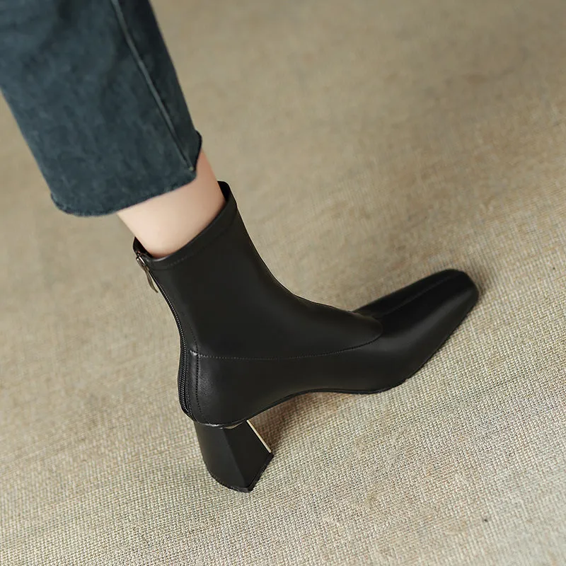 Mina Square Toe Sock Ankle Boots with Heels