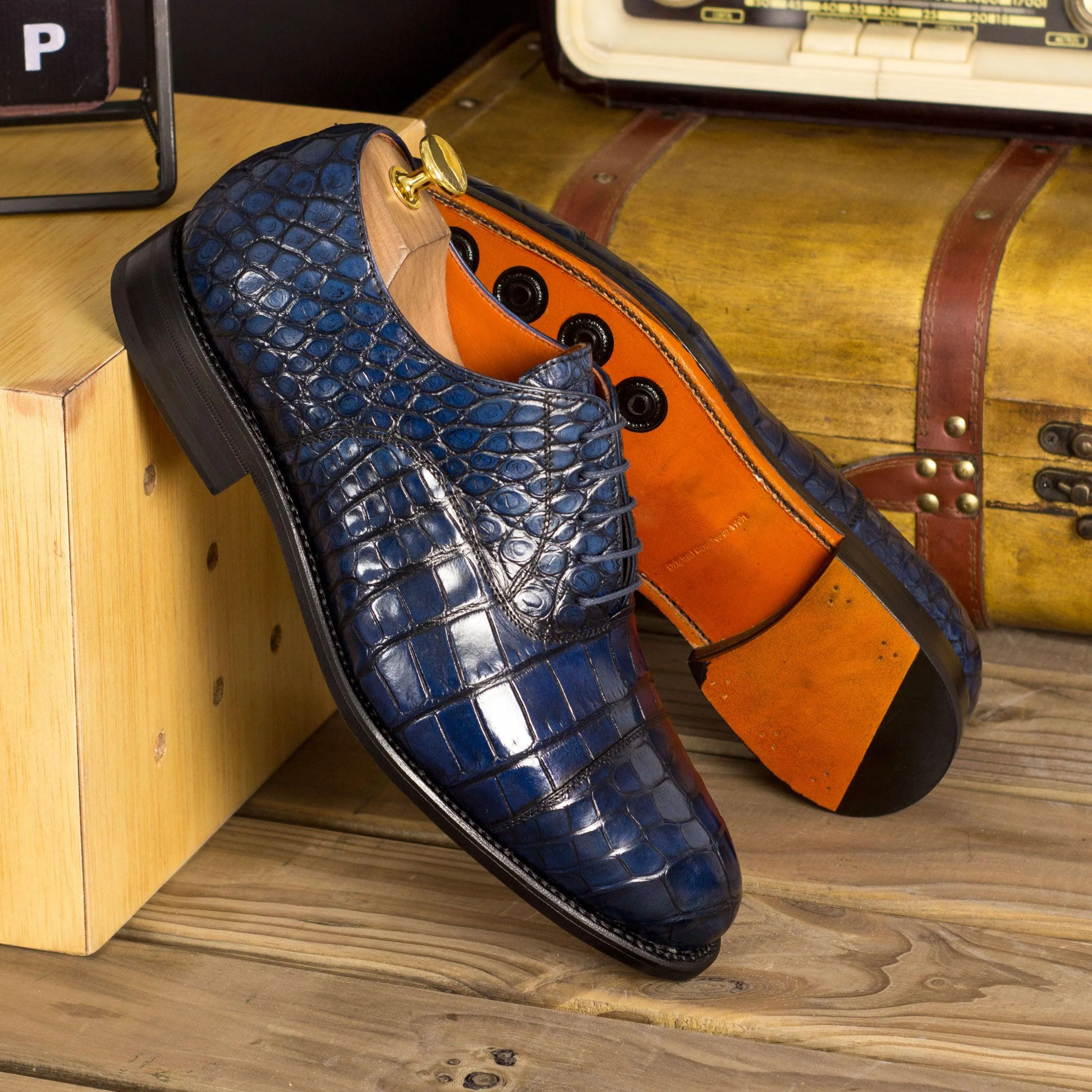 Navy Alligator Oxford Shoes