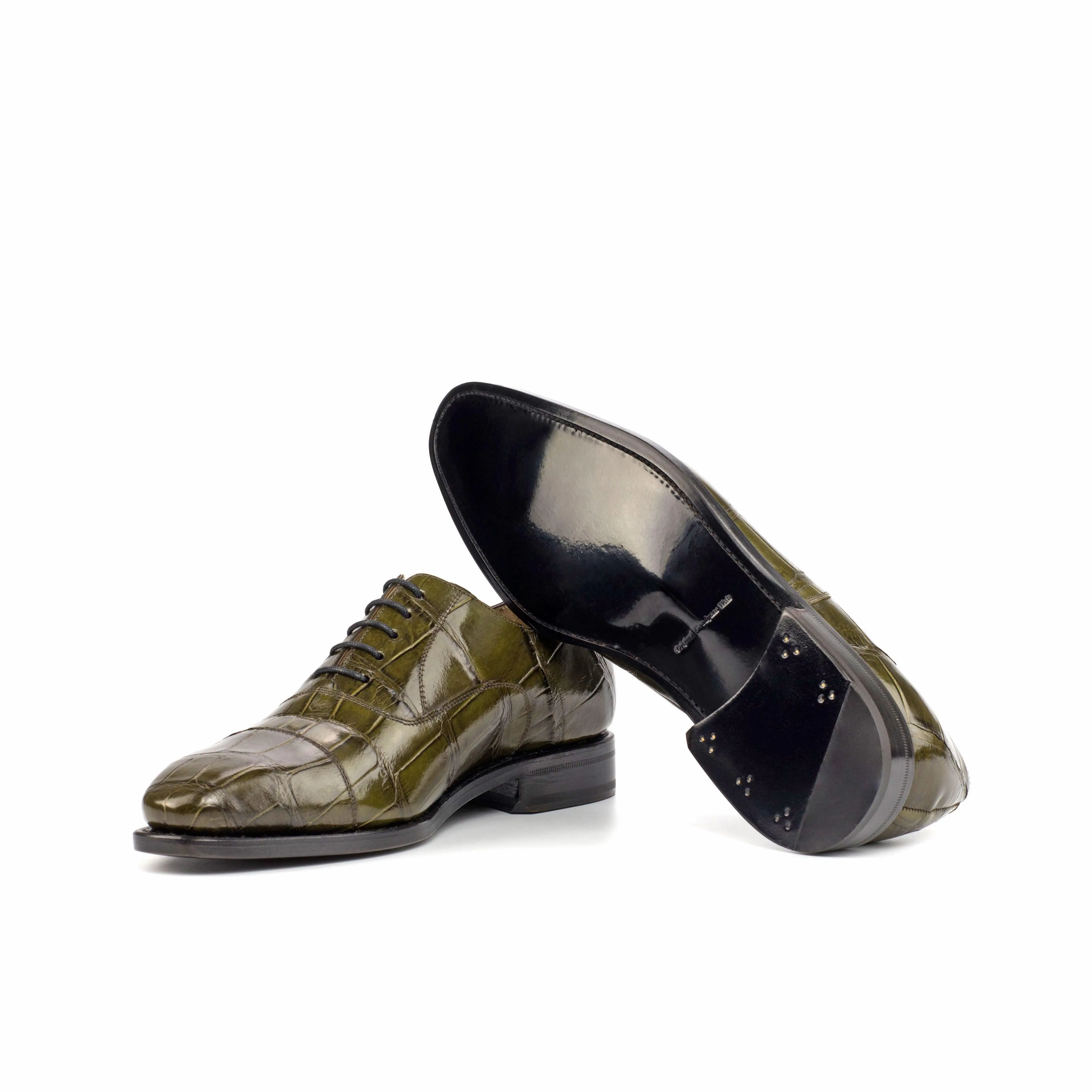 Olive Green Alligator Oxford Shoes