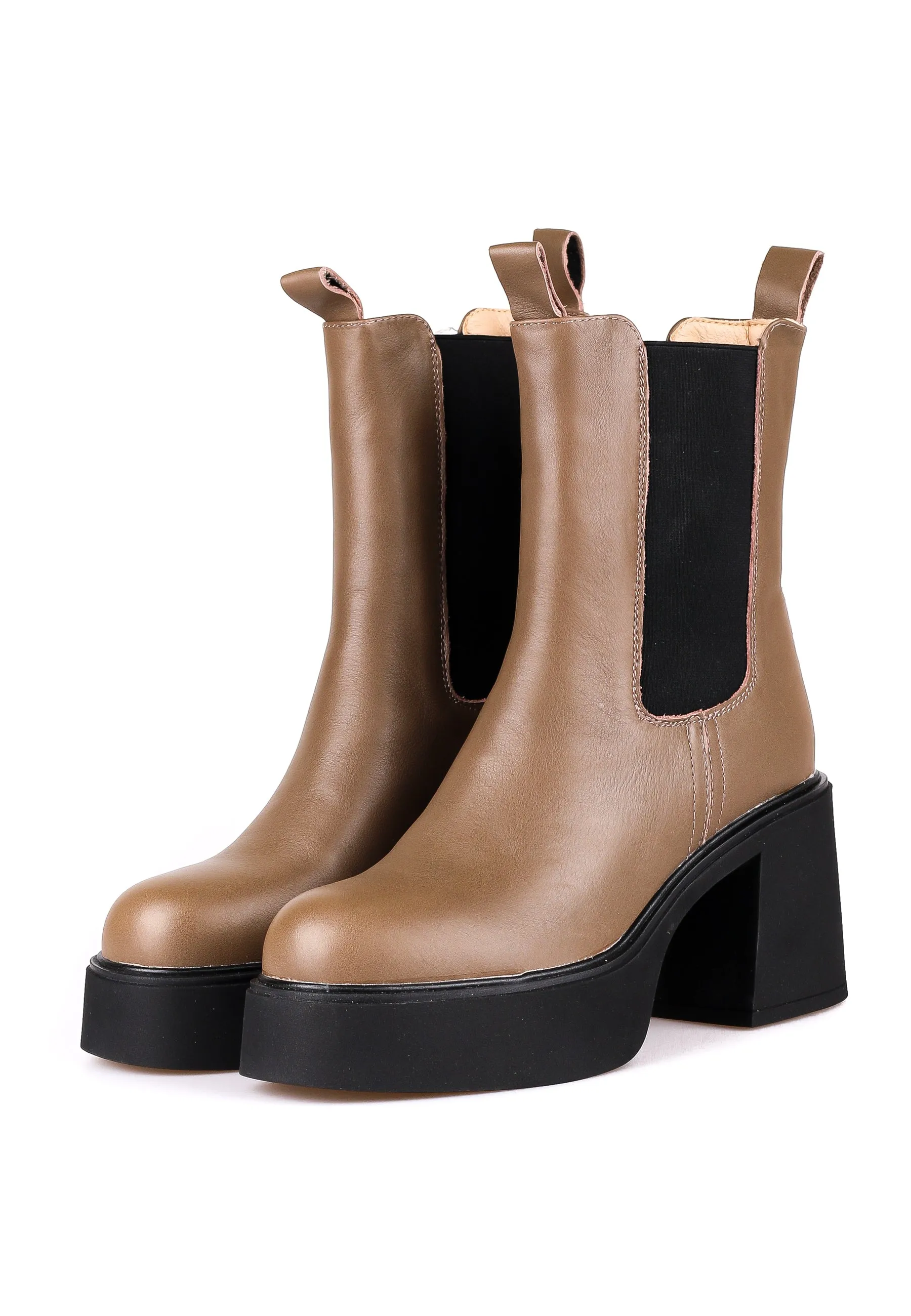 Platform Chelsea Ankle Boots - Biege