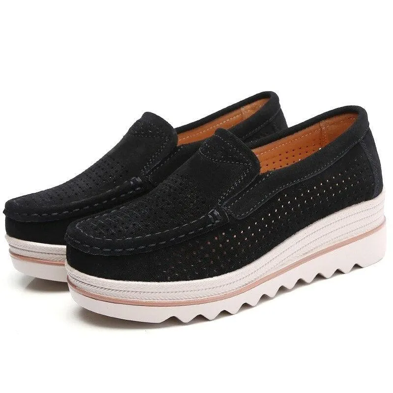 Platform Suede Leather Woman Casual Shoes Slip On