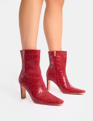 Polaris Red Croc Snipped Toe Ankle Boots