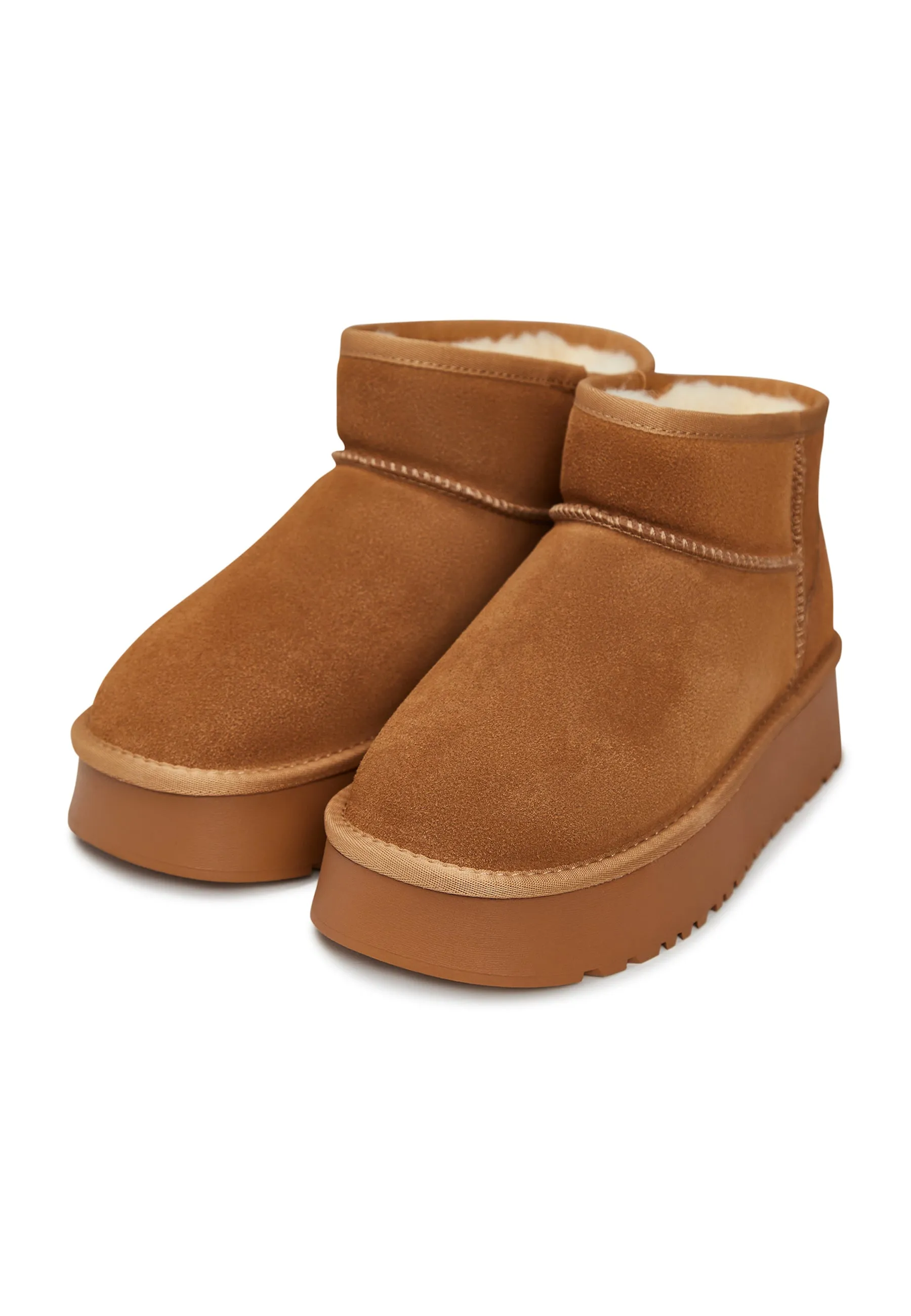 Suede Platform Winter Boots - Brown