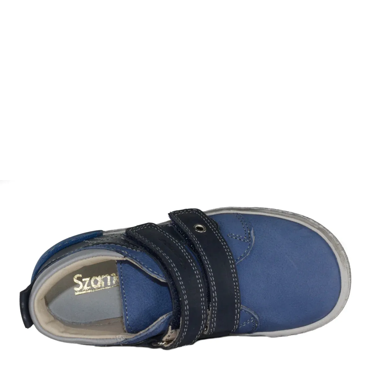 Szamos Kid Boy Sneakers Light Blue With Navy Blue Velcro Straps - Made In Europe