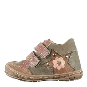 Szamos Kid Girl Sneakers Grey With Pink Sole And Velcro Straps Flower In Star Decor - Made In Europe