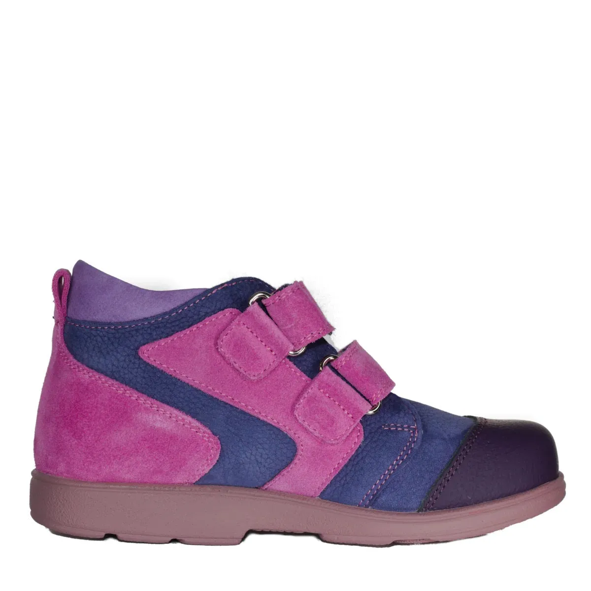 Szamos Kid Girl Supinated Sneakers Purple With Fuxia Velcro Straps And Heart Decor - Made In Europe