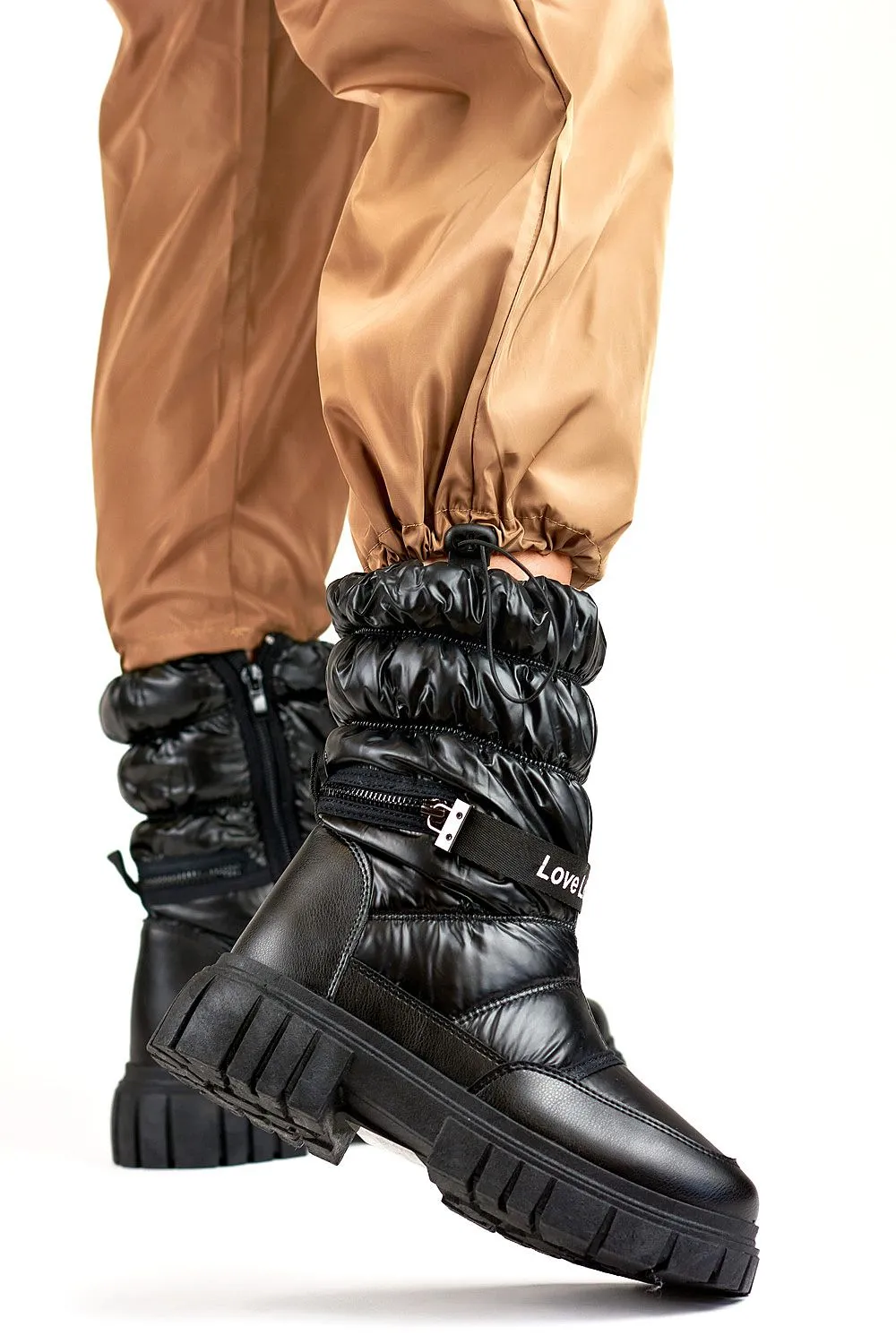 TEEK - Black Drawstring Belted Snow boots