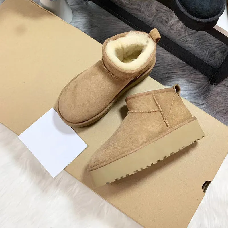 Thick Sole Plush Suede Warm Fur Ankle Snow Boots